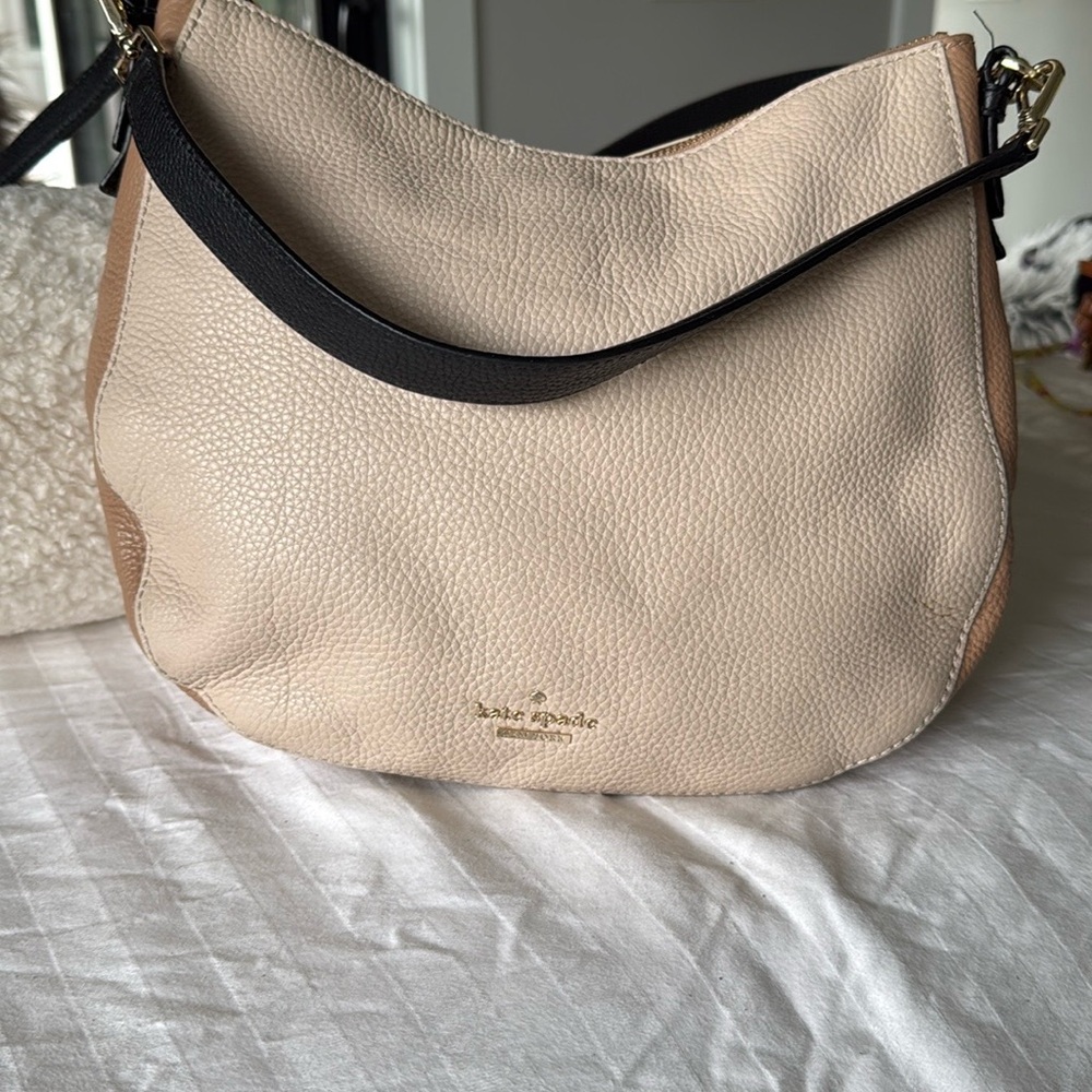 Kate Spade Cream and Black Hobo Bag with Gold Hardware